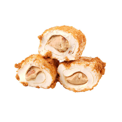 Lokum mit Haselnusscreme und Mandeln, umhüllt mit Karamellkeks
